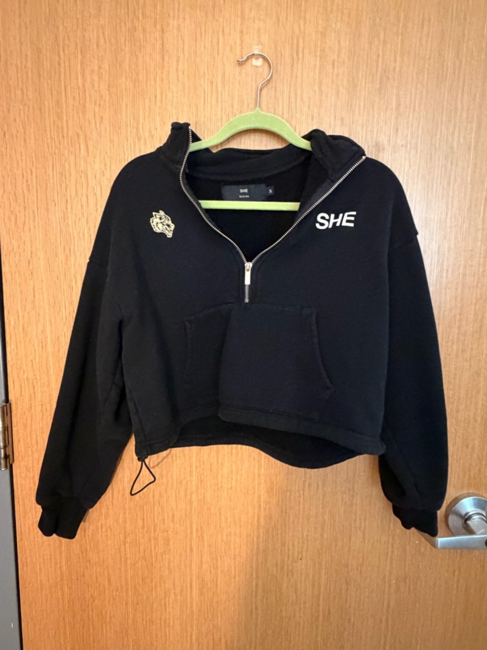 Darc Sport Black Cropped Half-Zip Hoodie with SHE Logo